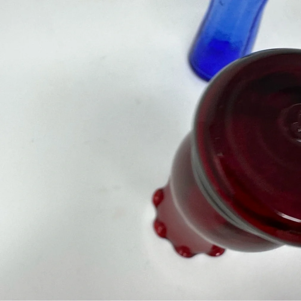 Vintage Glass Bud Vases Anchor Hocking Royal Ruby Red & Cobalt Blue Ruffled Rim
